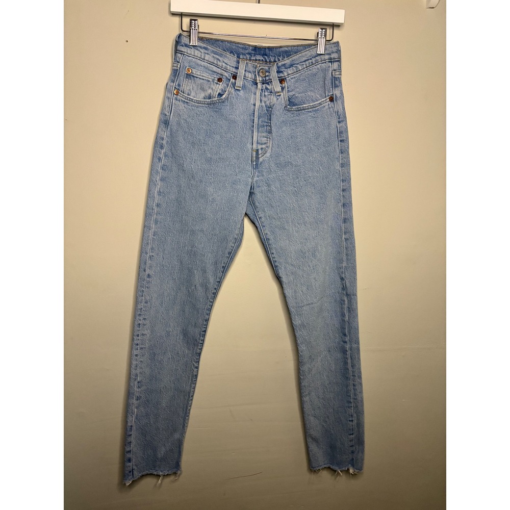 Levis 501 Skinny Jeans 26x30 Raw Hem Light Wash High Rise Y2K Denim